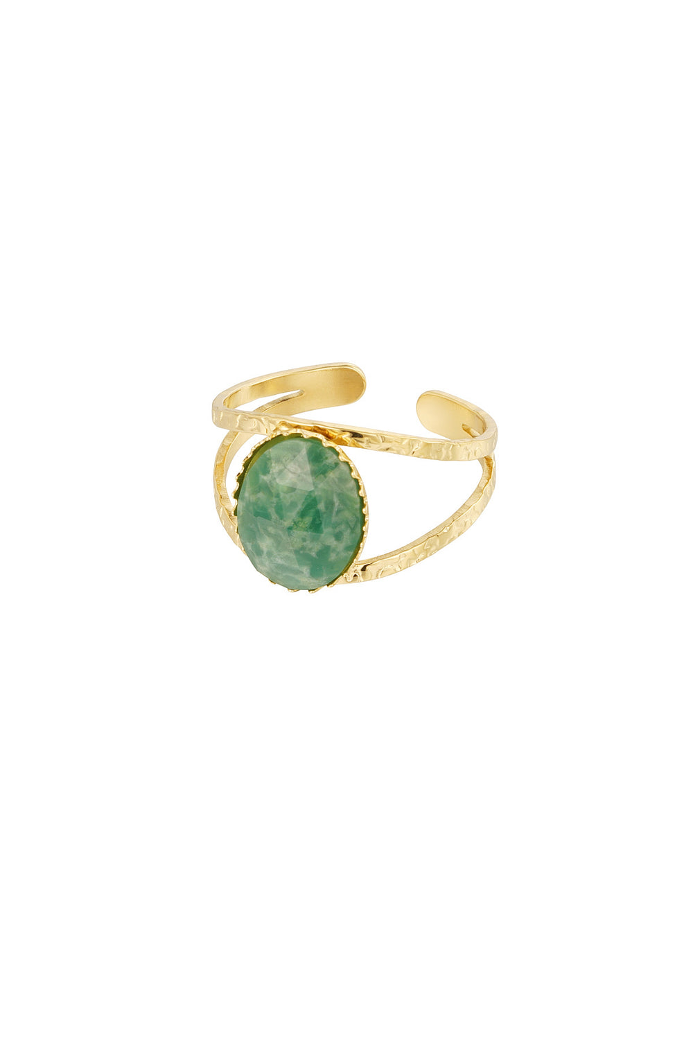 Robust open ring with stone - green gold