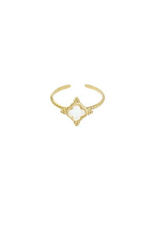 Clover ring with stone - white / Gold Color