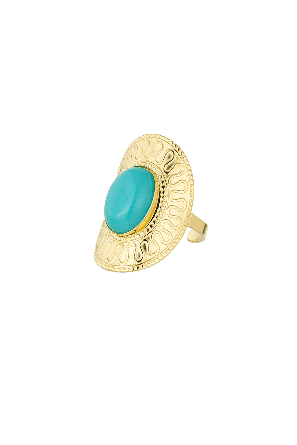 Oval ring with green stone - Gold color