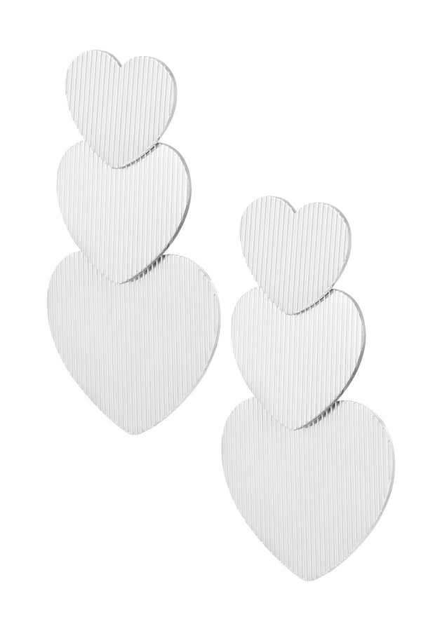 Earrings 3 times heart - silver color Stainless Steel