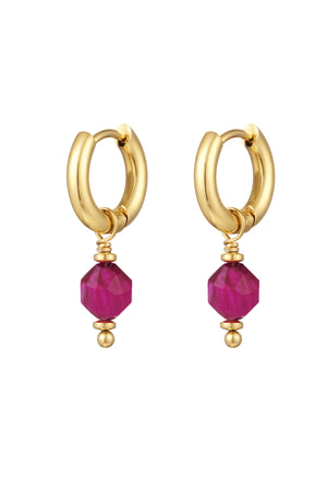 Earrings with October stone - gold/wine red