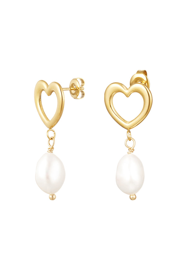 Earring heart with pearl detail - Gold Color stainless steel