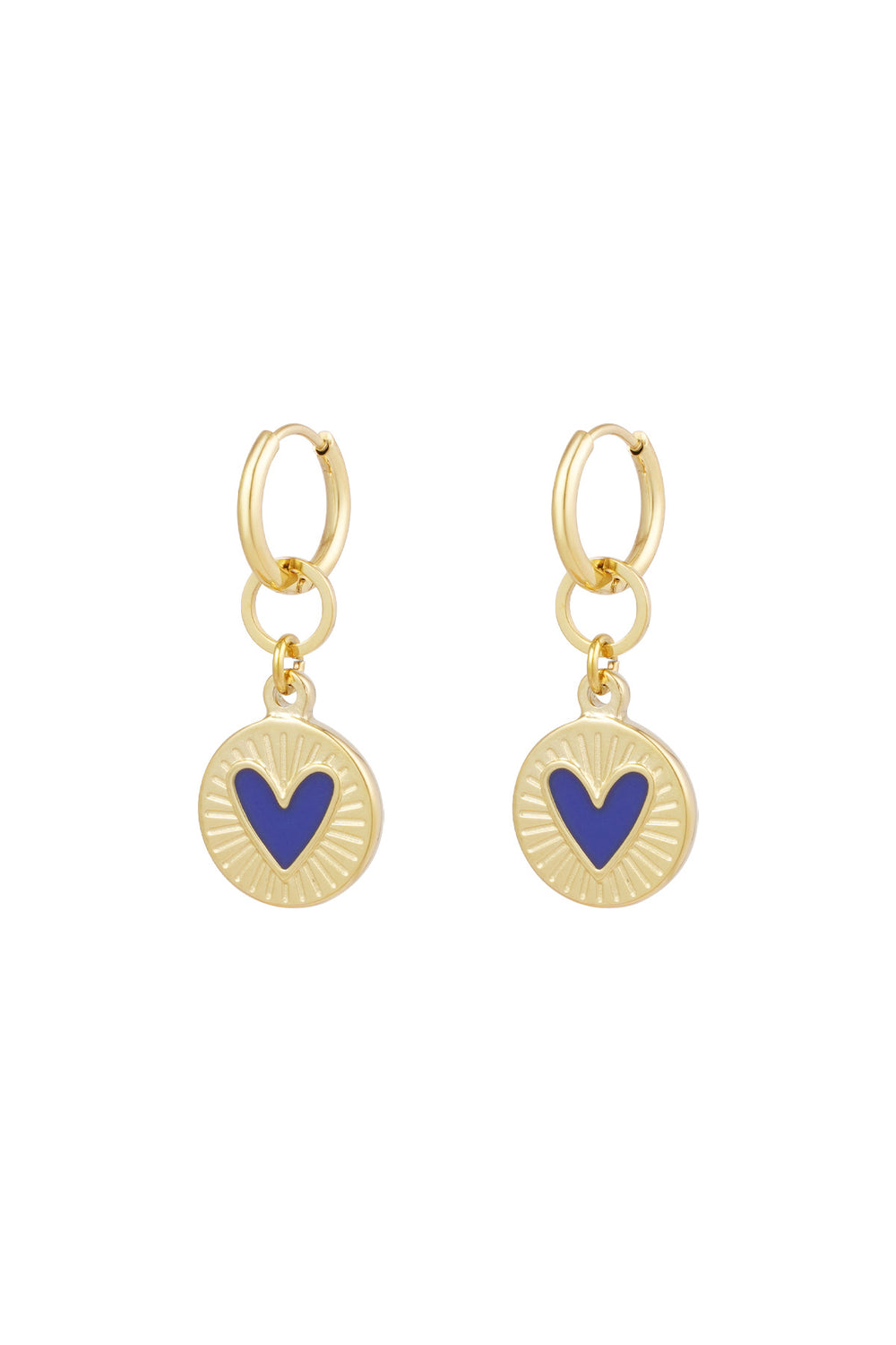 Earrings glowing heart - blue gold