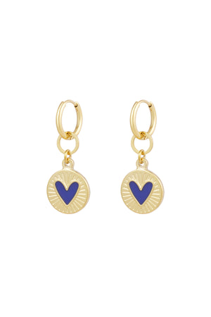 Earrings glowing heart - blue gold