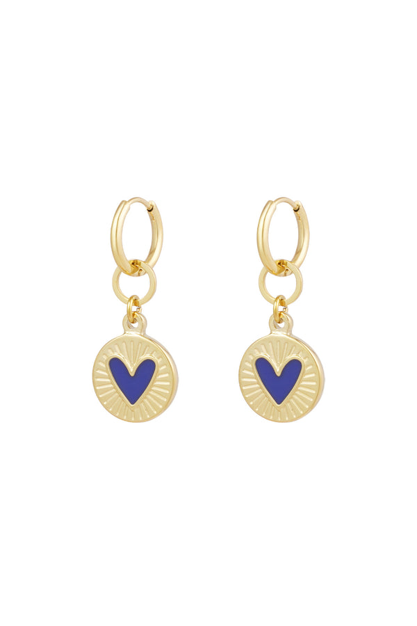 Earrings glowing heart - blue gold