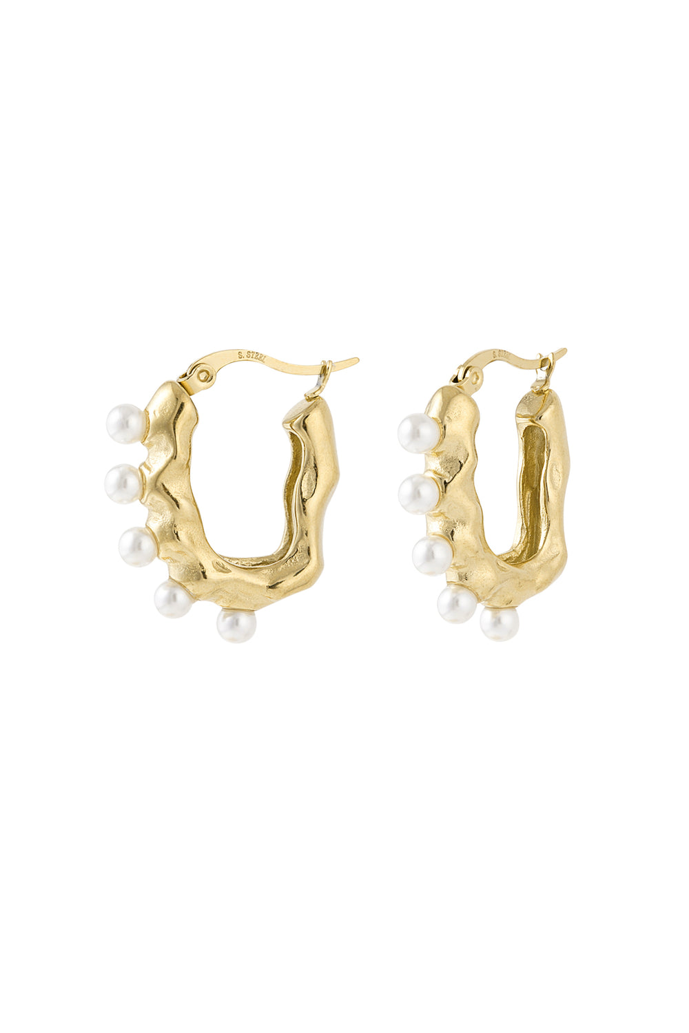 Asymmetrical pearl earring - Gold color