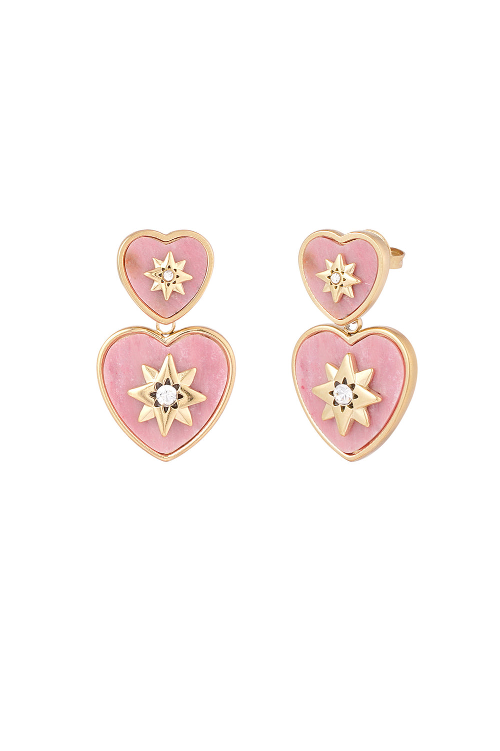 Heart earrings with compass - rose gold