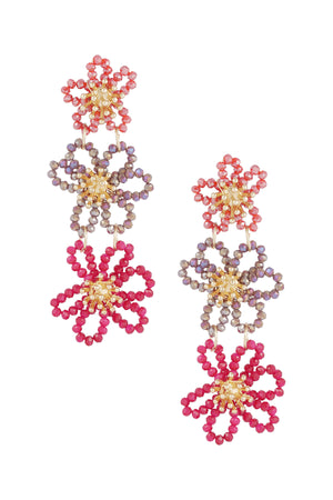 Flower party statement earrings - orange pink