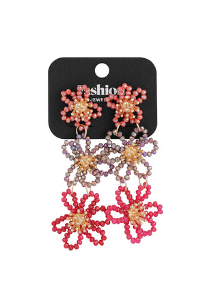 Flower party statement earrings - orange pink