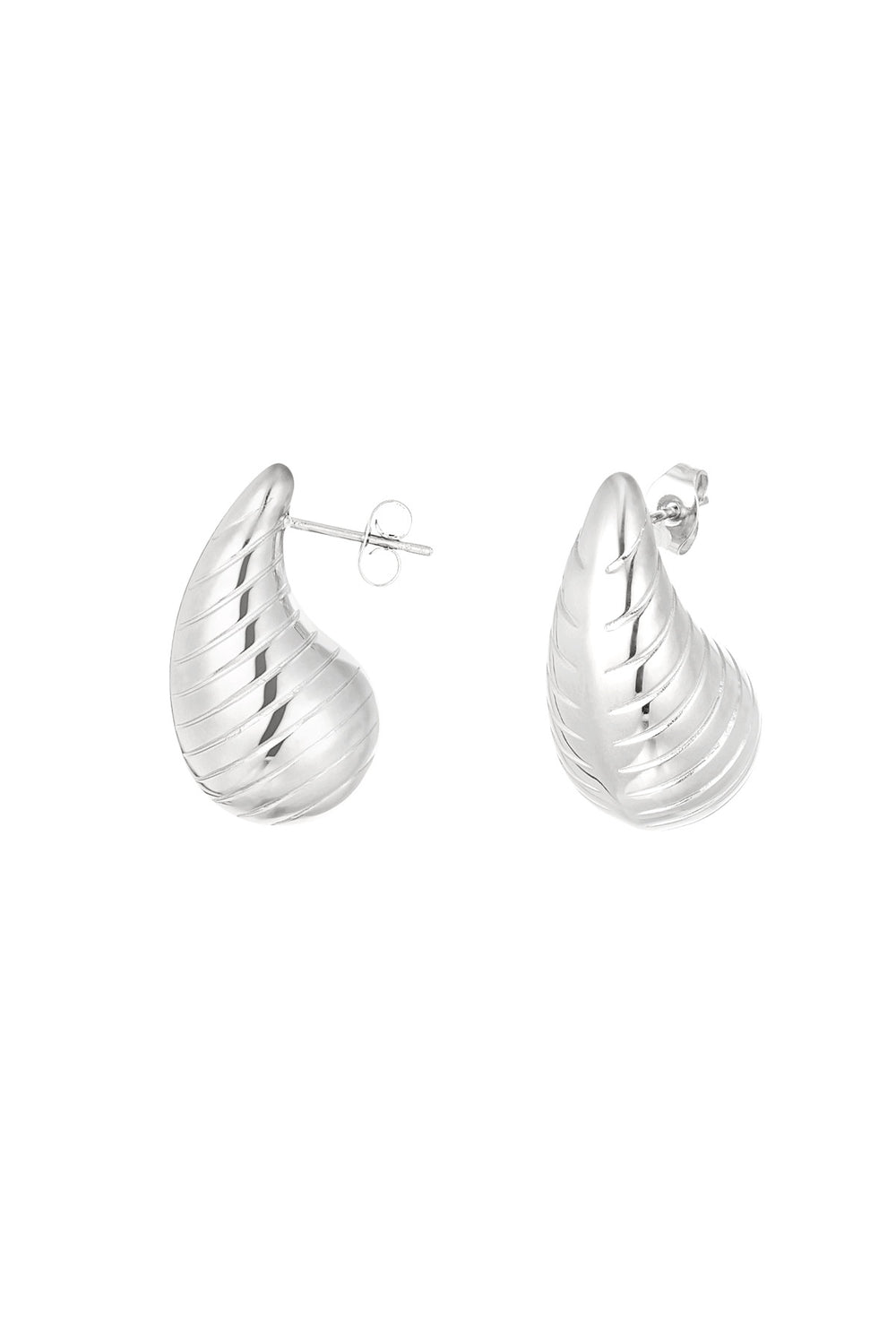 Drop earrings with structure large - Silver Color color