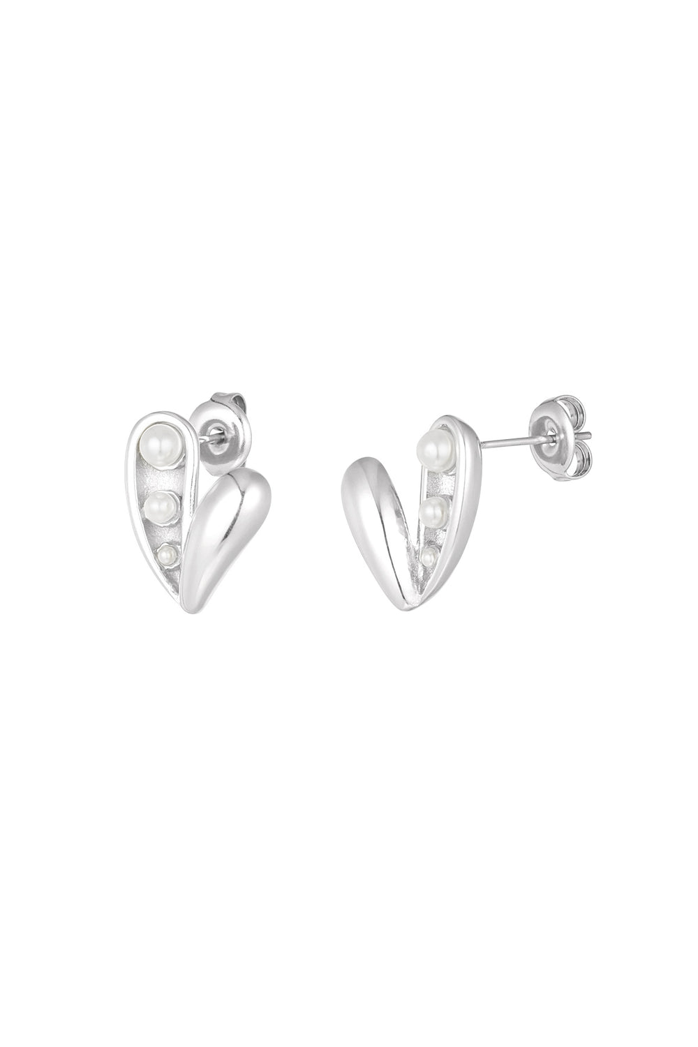 Open pearl heart earrings - Silver Color color