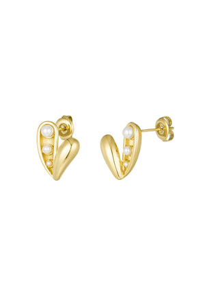 Open pearl heart earrings - Gold color