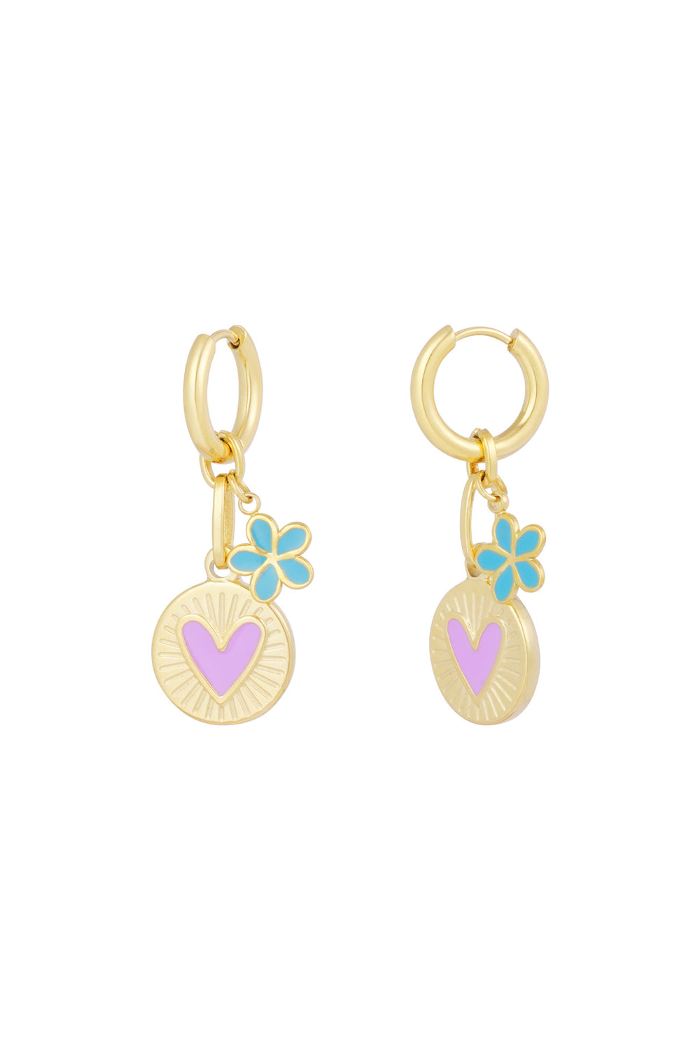 Flower love charm earrings - Gold color