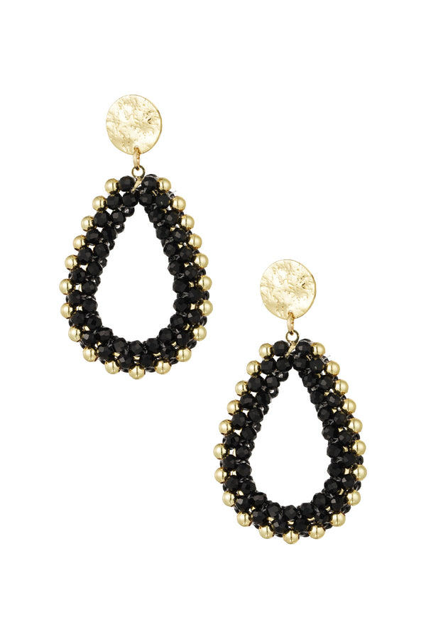 Bead drop earrings - black & gold