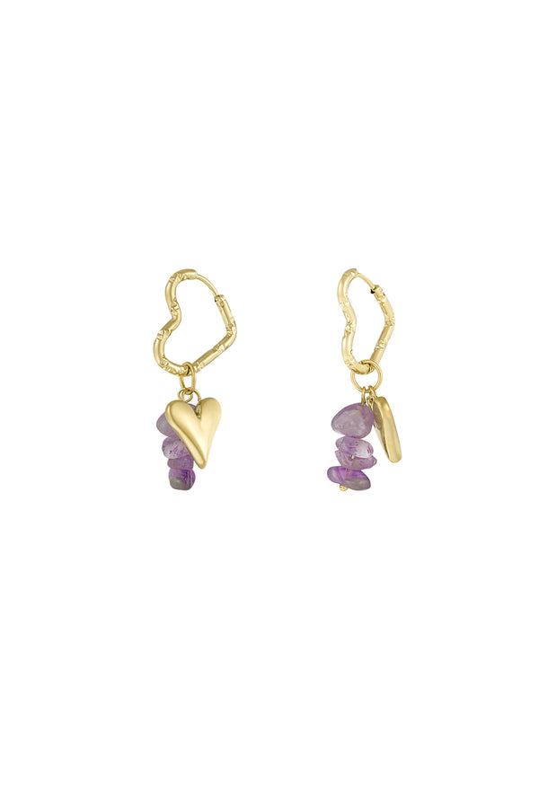 Heart & stone earrings - purple