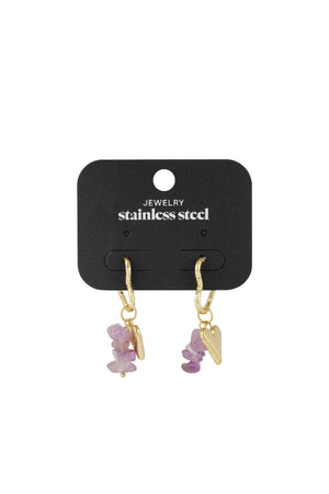 Heart & stone earrings - purple