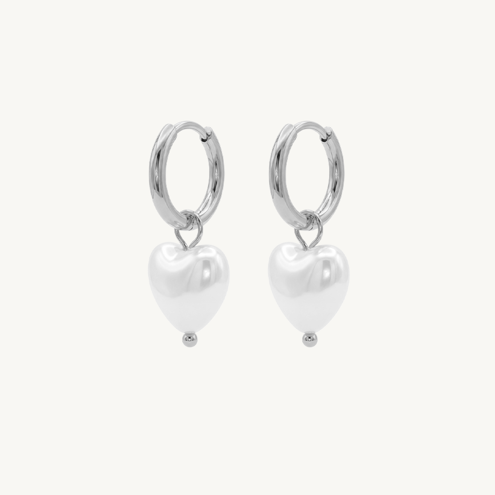 Pearl heart earrings silver