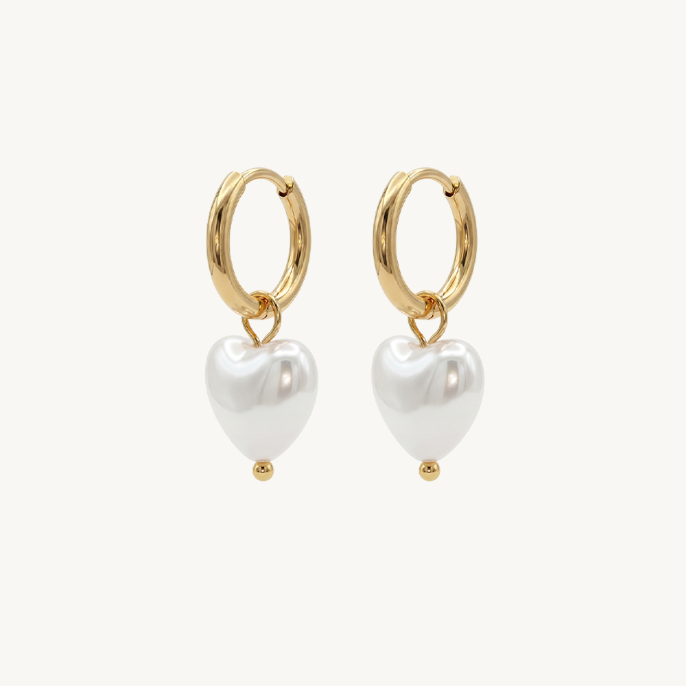 Pearl heart earrings gold