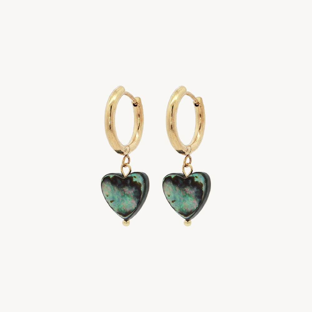 Abalone earrings heart gold