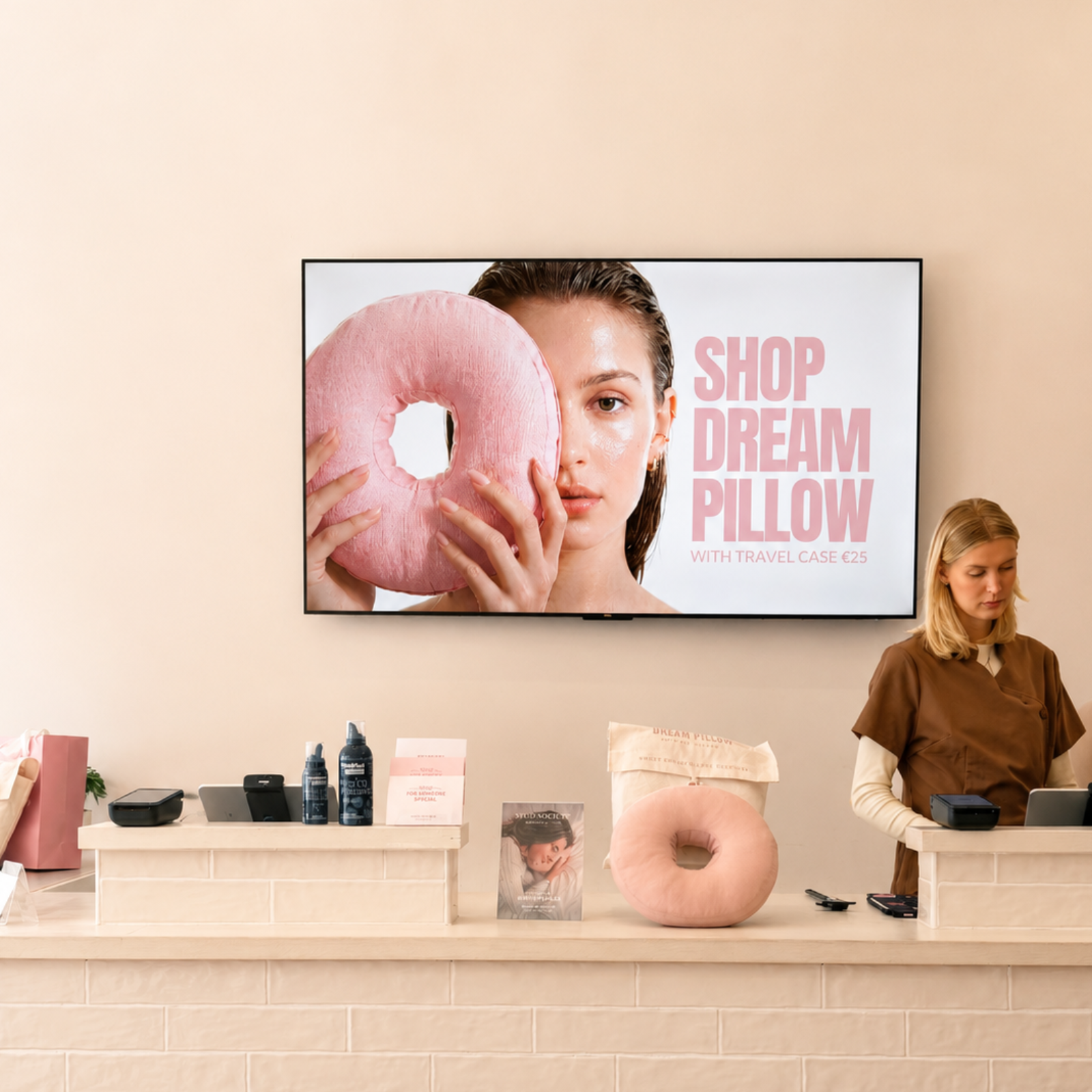 balie met tv scherm dream pillow