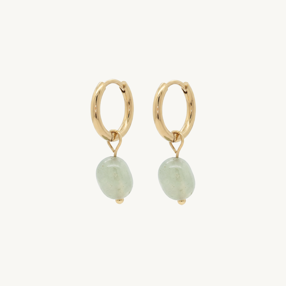 Oval stone hoops gold