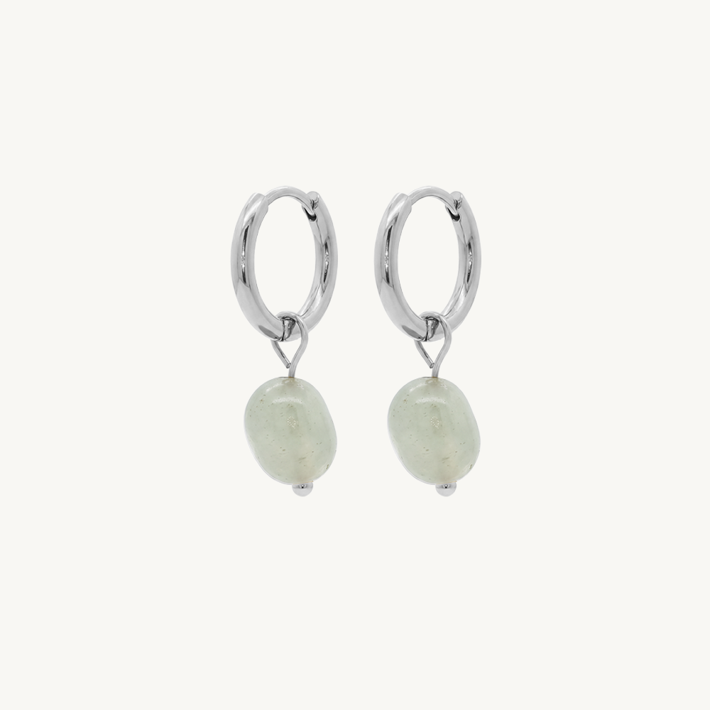 Oval stone hoops silver