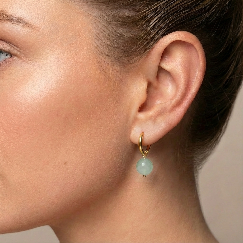 Oval stone hoops gold