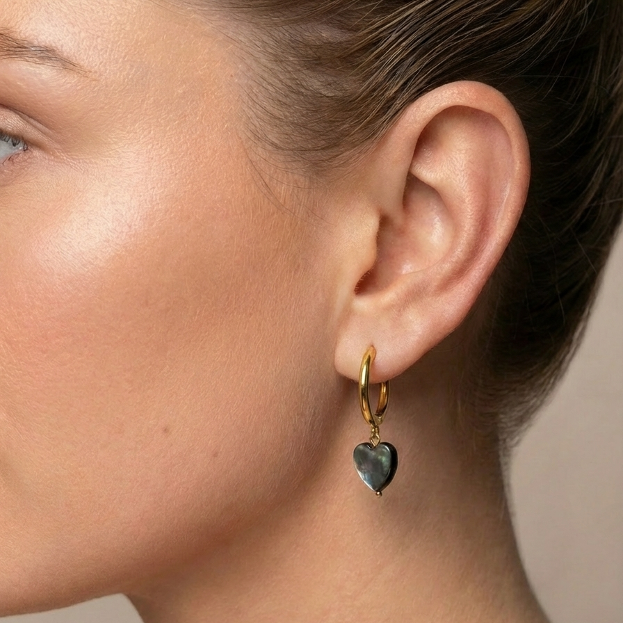 Abalone earrings heart gold