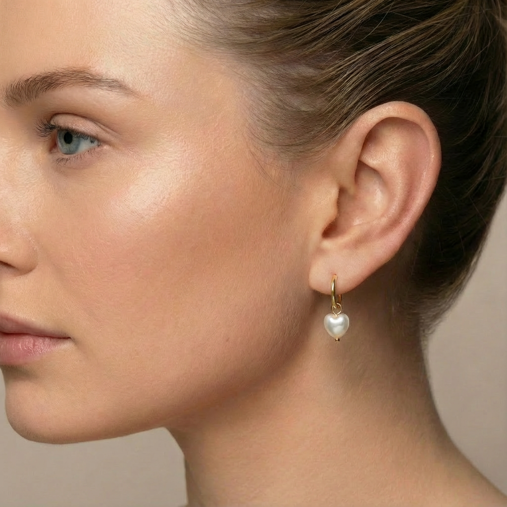 Pearl heart earrings gold