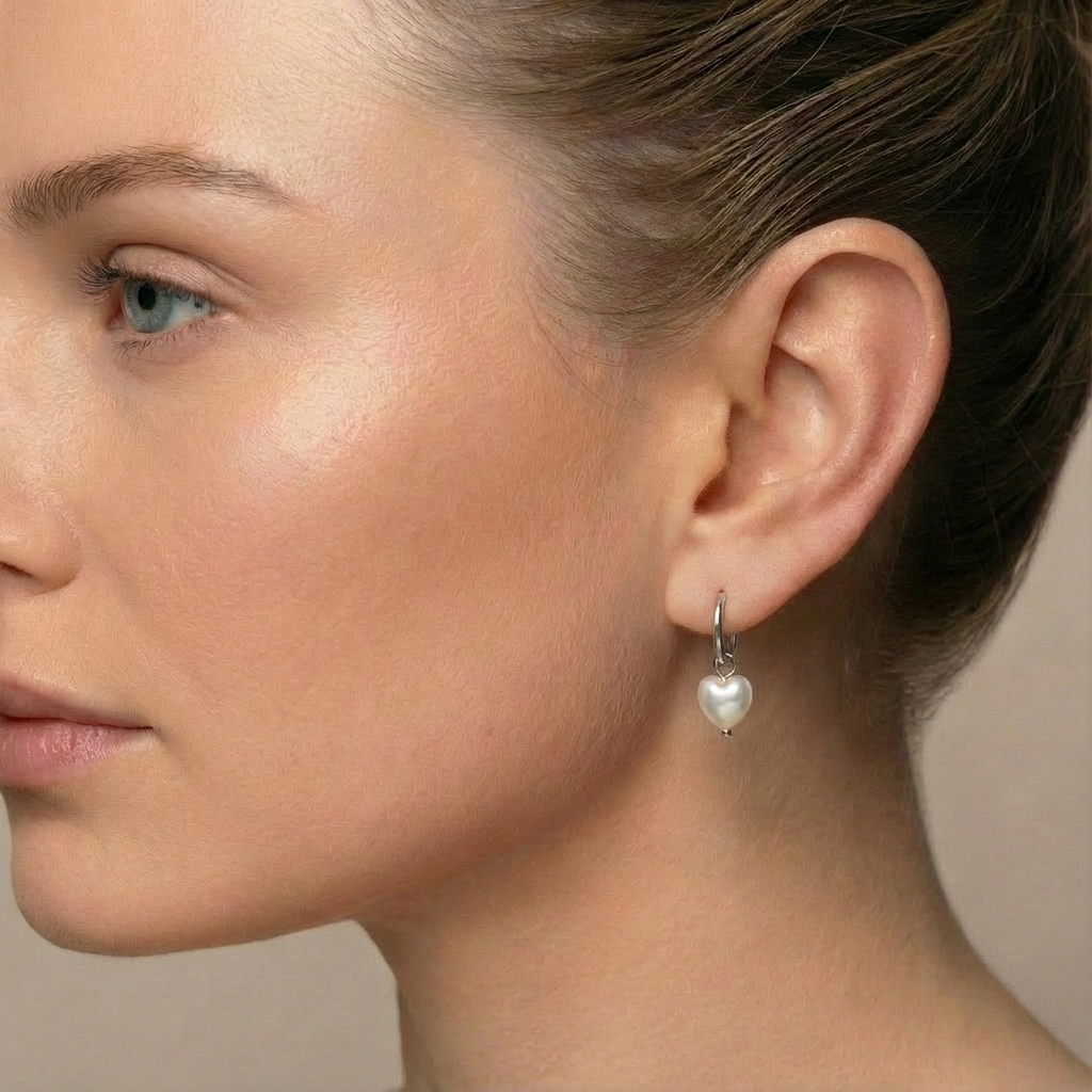 Pearl heart earrings silver