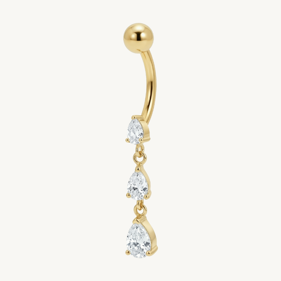 Triple crystal drop navel gold