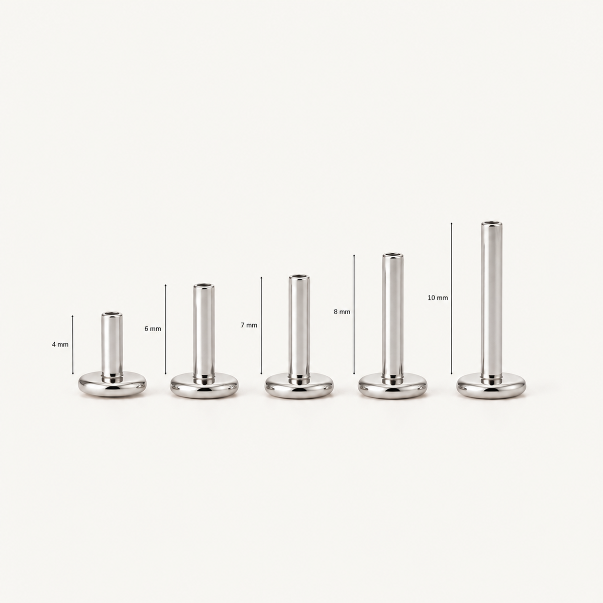 Zilveren flatback lengtes: 4, 6, 7, 8 en 10 mm