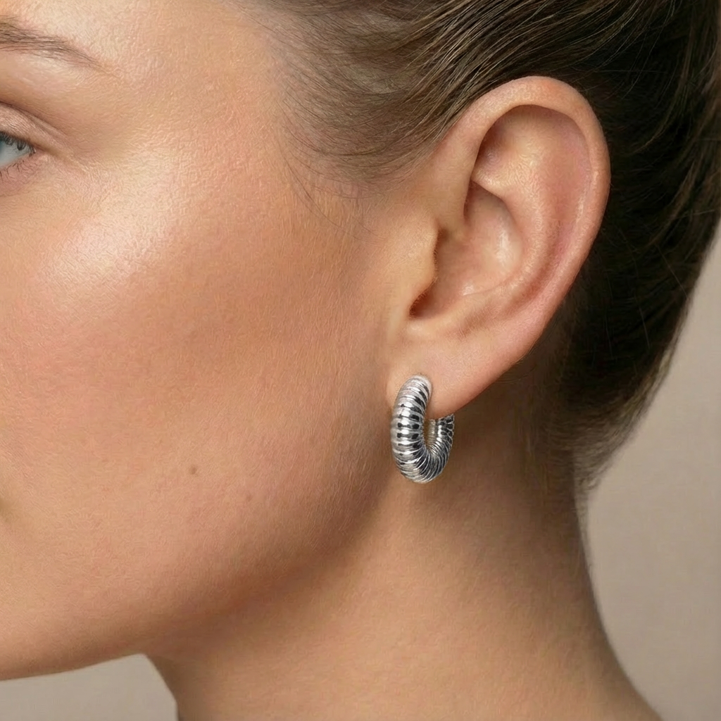 Bold ribbed hoops silver