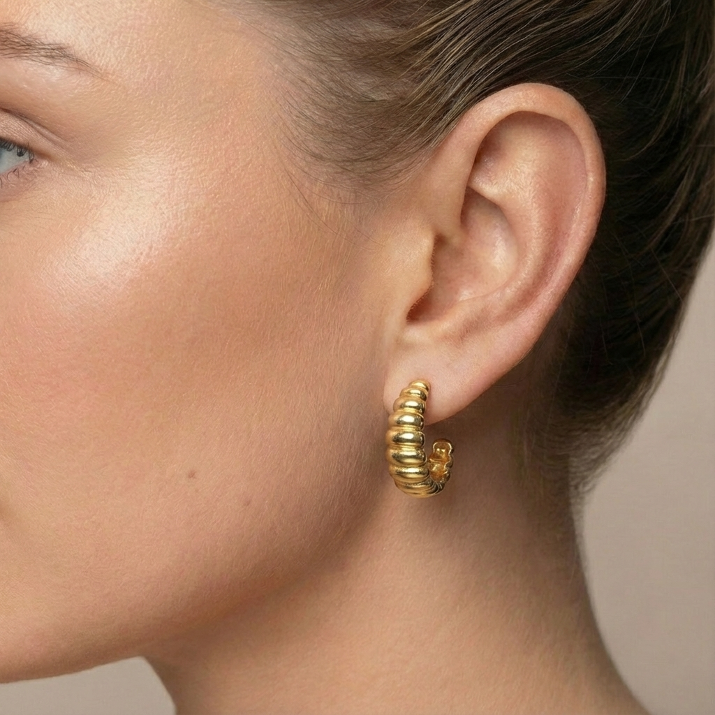 Ribbed earrings gold