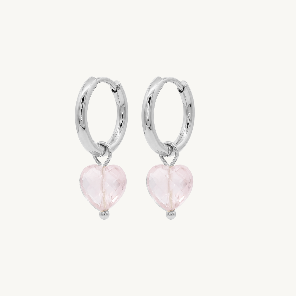 Heart stone hoops silver